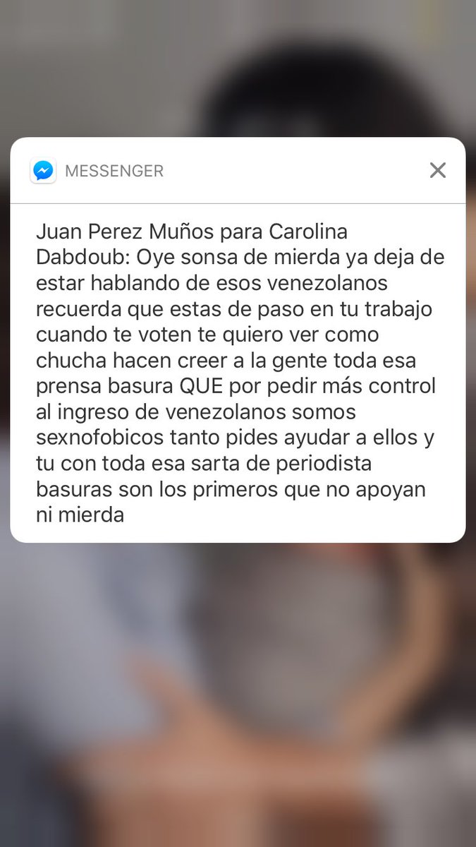 carodabdoub's tweet photo. Hoy durante el noticiero en @atvmasnoticias recibí este mensaje cargado de insultos y odio. Q pena lo bajo q cae la gente cuando una solo cumple con su trabajo: informar. Ayudenme a reportarlo! https://t.co/9MUaYGsUAD