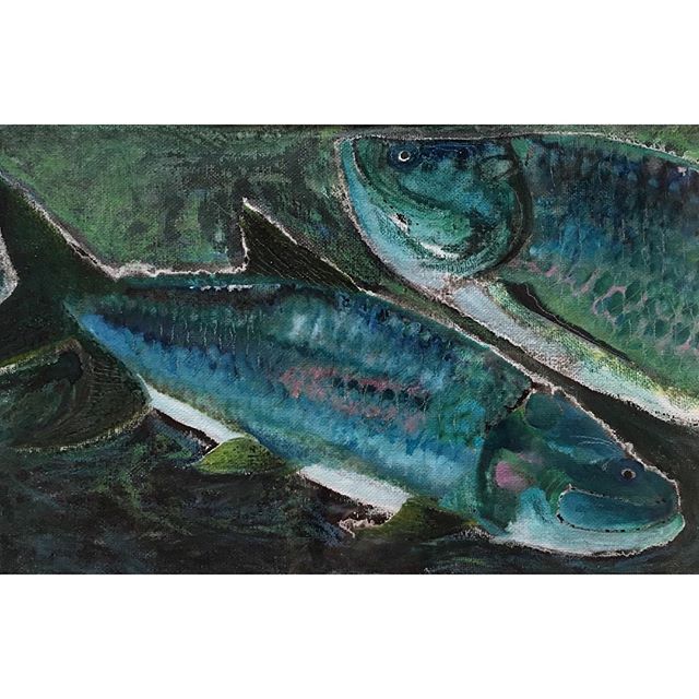 “Blue Fish” for #fishfriday Watercolor and pastel over monotype on paper #fishart #beautifulfish #monotype #printmaking 11”Hx16”W #originalartforsale at zpr.io/6yqwx