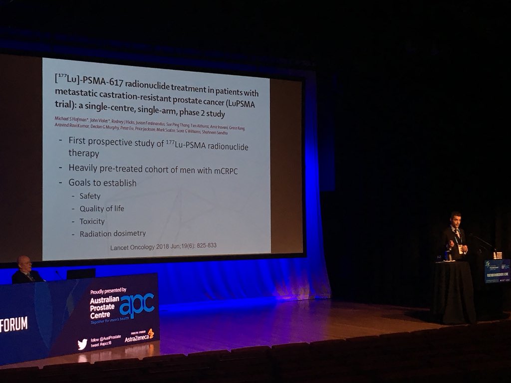 LoebStacy's tweet photo. Excellent lecture by John Violet on #PSMA theranostics including the recent LuPSMA trial &amp; impressive images of exceptional responders from @DrMHofman #apcc18 https://t.co/MKTiVGScl8