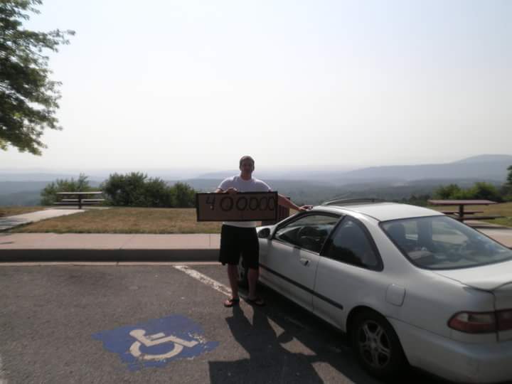 CivicHalf's tweet photo. Just strolling down memory lane! Heres me hitting 400,000 miles in the mountains of West Virgina after a trip to Delware! Obviously Dick thinks he's a face guy... (dick).. Not pictured - Pual and McLean...co-pilots #halfmil @Honda @hondacivic @thacounty https://t.co/N53plOqtI8