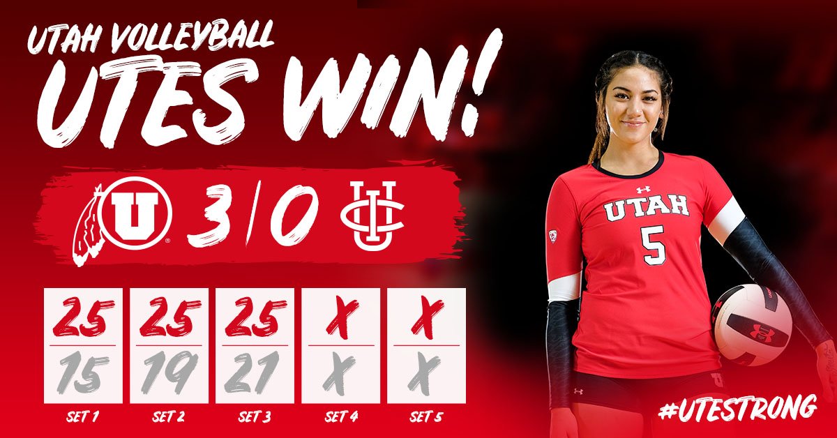 UtahVolleyball's tweet photo. UTES WIN! Great first night in the Huntsman Center! https://t.co/WlWwJxDOMl