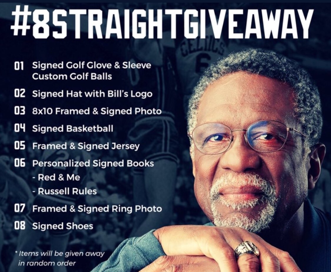 1 week &amp; I give away another prize in my #8StraightGiveAway for those who may not know, I won 8 championships in a row.  Next month I will pick the #winner from my instagram account RealBillRussell, not verified yet  but tryin 2 get verified @TwitterSports <a href="/NBA/">NBA</a> <a href="/SInow/">Sports Illustrated</a> <a href="/instagram/">Instagram</a>