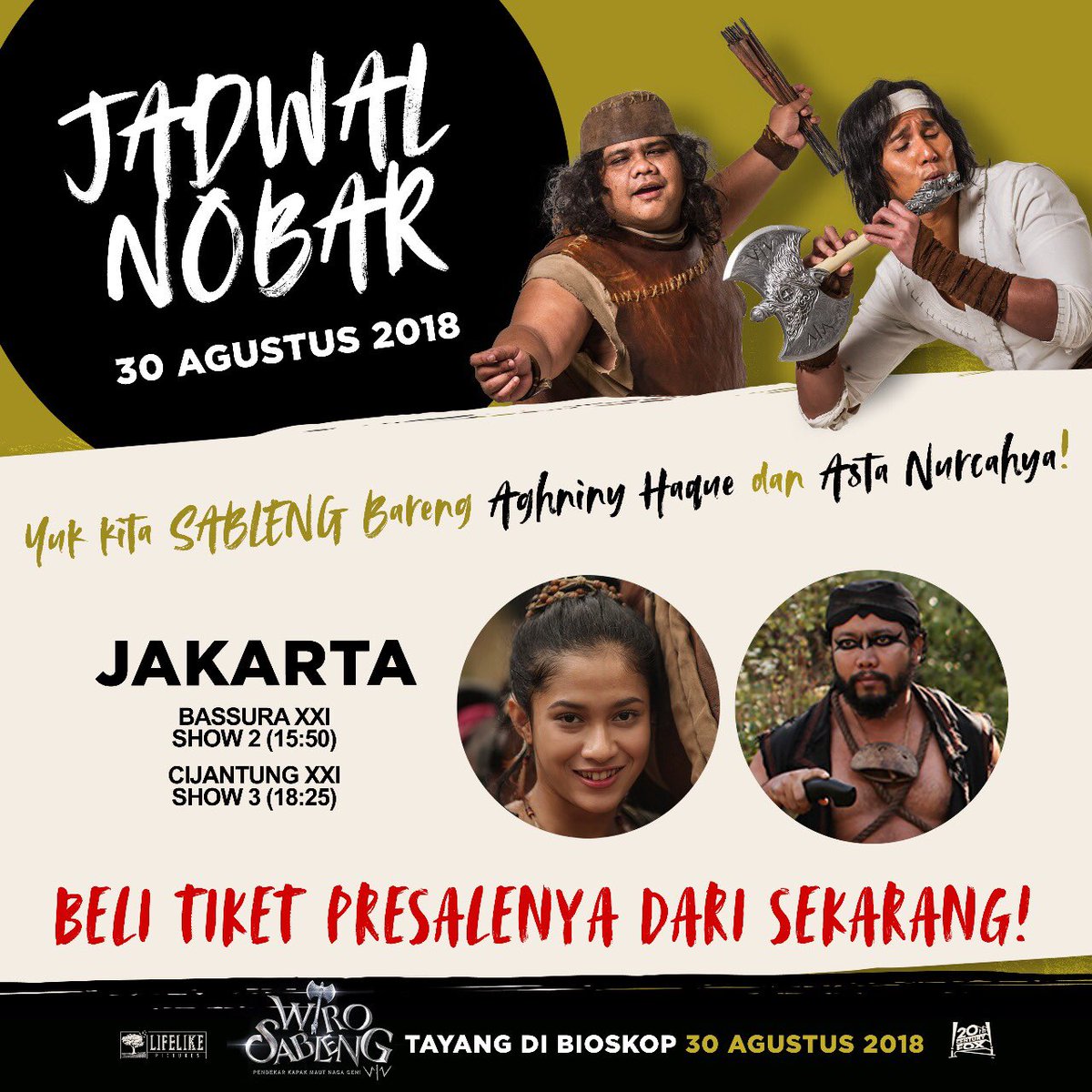 Mau nonton Wiro Sableng 30 Agustus bareng <a href="/aghninyhaque/">aghniny haque</a> dan Asta? Beli tiket presale SEKARANG JUGA ke BASSURA XXI dan CIJANTUNG XXI atau lewat mTix, @gotixindonesia dan <a href="/tix_id/">TIX ID</a>! Buruan jangan sampai kehabisan🍿

#SiapSableng #WiroSableng30Agustus2018 #WiroSableng