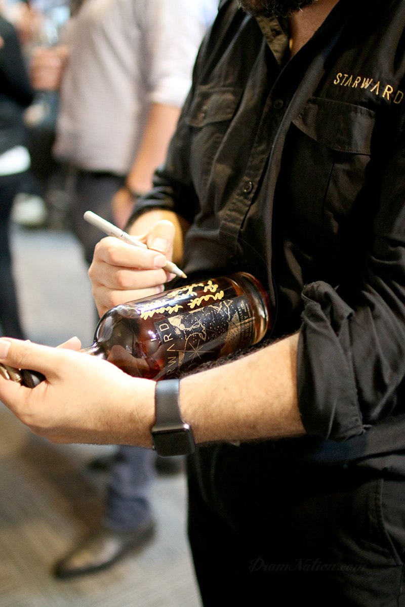 Last night at <a href="/OakBarrelSydney/">The Oak Barrel</a> Whisky Fair we took the opportunity to get <a href="/davidvitale/">David Vitale</a> to finally sign our original bottle of <a href="/StarwardWhisky/">STARWARD Whisky</a> . We have been meaning to get this done for years. Cheers David.