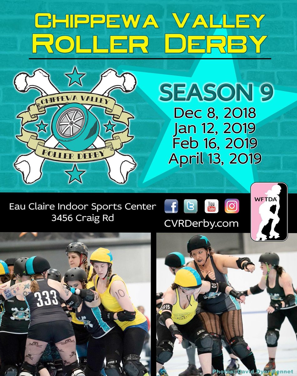 CVRDerby's tweet photo. Season 9 is set! Be there or be square!!! #rollerderby #bouts #sports #athletes #derbyskaters #teammates #funtimes #cvrd #wiscoderby https://t.co/k6yhxnwYUX