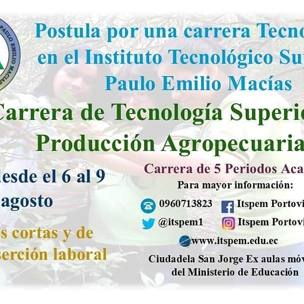 sancandoris1968's tweet photo. #YoPostuloAlItspem a la carrera de Tecnología Superior en Producción Agropecuaria, Paulo EmilioMacías #SomosTercerNivel @blanceli @mcgregorio_58 @ITSPEM1 https://t.co/WuWbUEVotI