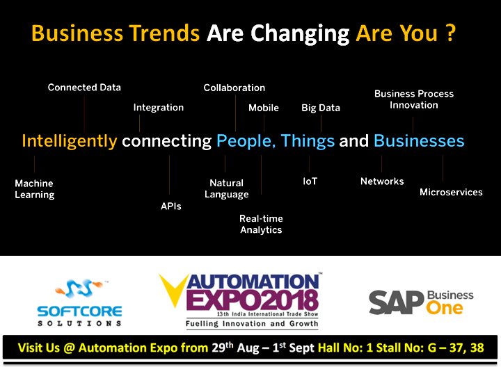 SCS_SAPB1's tweet photo. #Manufacturing #Industry adopting #NewBusinessTrends by #ERP #running on #SAPBusinessOne #SAPHANA by #DigitalTransformation #Innovation &amp; #DesignThinking #ToRunSimple #ToRunBetter to Know more do visit us @IDEAutomation #AutomationExpo2018 #Mumbai Hall 1 G-37,38 @SoftCoreSAPB1 https://t.co/clREl9mNVL