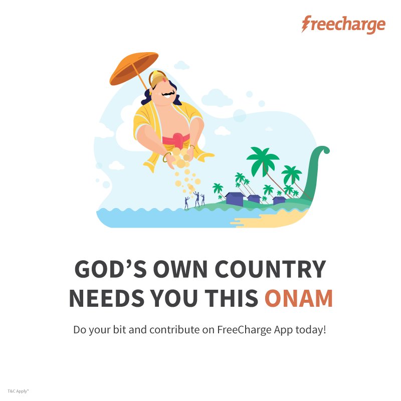 Freecharge's tweet photo. Happy Onam! 🌺🌸🌺 Make a difference to God's Own Country, it needs all the support it can get this Onam. Donate on https://t.co/zO6AK3jdAp
Lord Mahabali is helping too! 😇 https://t.co/rZbnl148lY