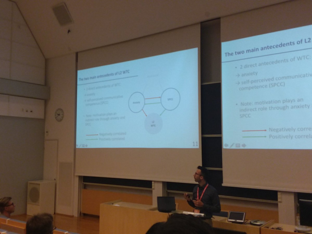 jauregi's tweet photo. Kevin Papin presenting his research study over the use of #VirtualReality to promote #willingnesstocommunicate at #EUROCALL2018 https://t.co/OS8jV6OV8E