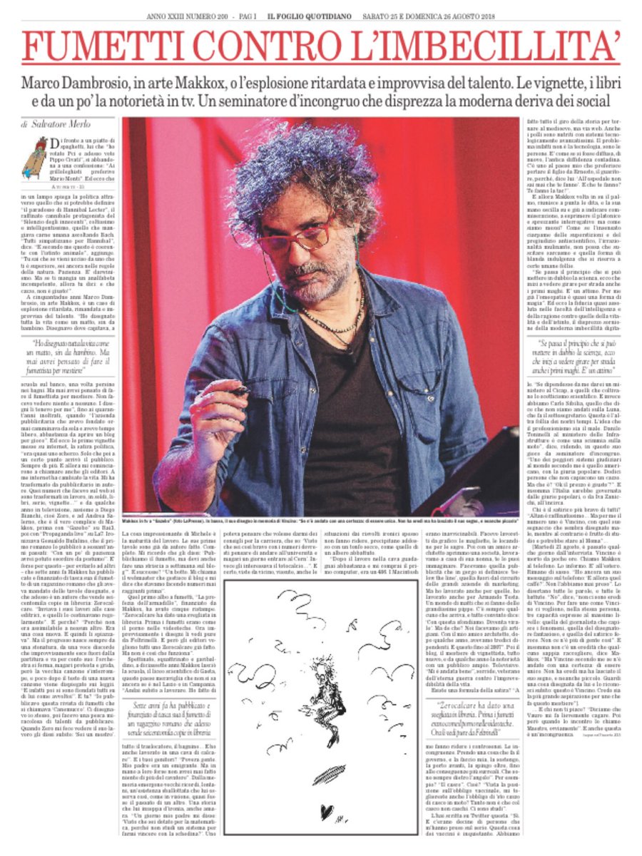 RT <a href="/claudiocerasa/">Claudio Cerasa</a>: Fumetti contro l’imbecillità. Una bellissima intervista a tutto campo di <a href="/SalvatoreMerlo/">Salvatore Merlo</a> a <a href="/makkox/">makkox</a>: la copertina del Foglio del weekend ilfoglio.it/sezioni/401/ab…