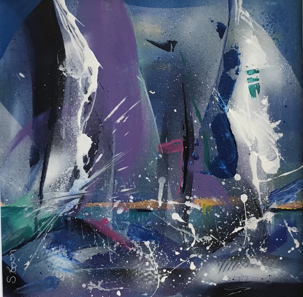 SueBown's tweet photo. ‘Sunset Sails’ sails with a bit more moodiness than usual. https://t.co/LkKpTyHkUp #moodysails #suebownart #colourful #artforsale #yachting #coastalart #actionpaint #padstow #dartmouth #holidaycottage https://t.co/4y5MHBrq9m