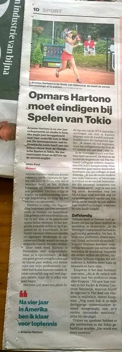 In de Stensor van vandaag.  #ambitie #tennis #wta #roadtotokyo #ariannehartono