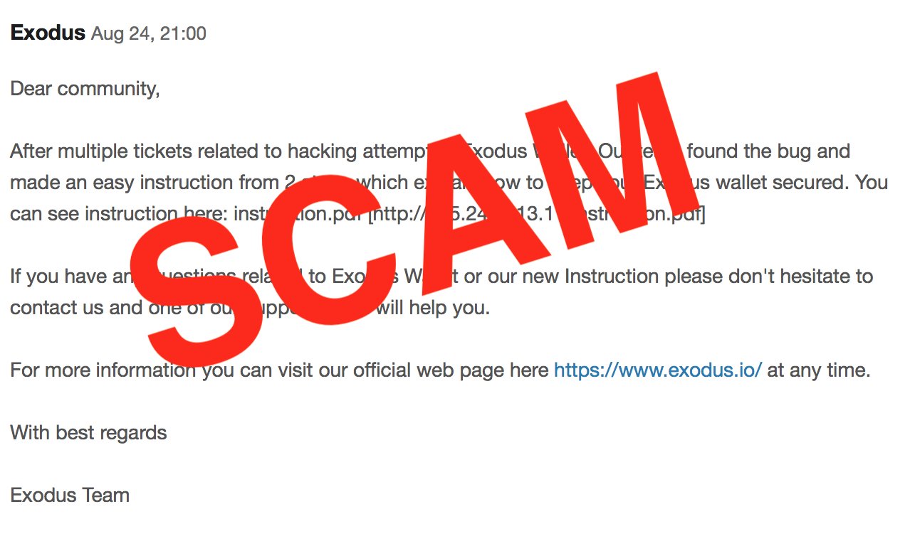 Exodus Crypto Wallet on Twitter "⚠️SCAM ALERT⚠️ There is a phishing