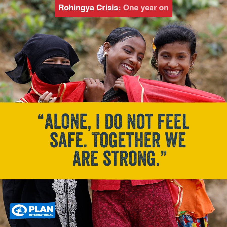 PlanGlobal's tweet photo. Friendships can mean everything in times of hardship. One year on, they're giving girls hope in the Rohingya refugee camps. #RohingyaOneYear #RohingyaCrisis https://t.co/1SvMMgHzVi