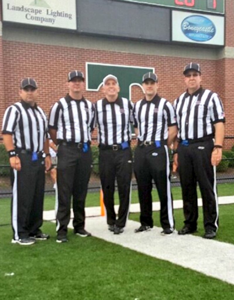 umpattirecom's tweet photo. GREAT @khsaa football referee crew shot before their @ESPNU game last night in Louisville! #football #referee #Refereeuniforms #refereeapparel #Fridaynightlights #fridaynightstripes https://t.co/m4vNxyASwn