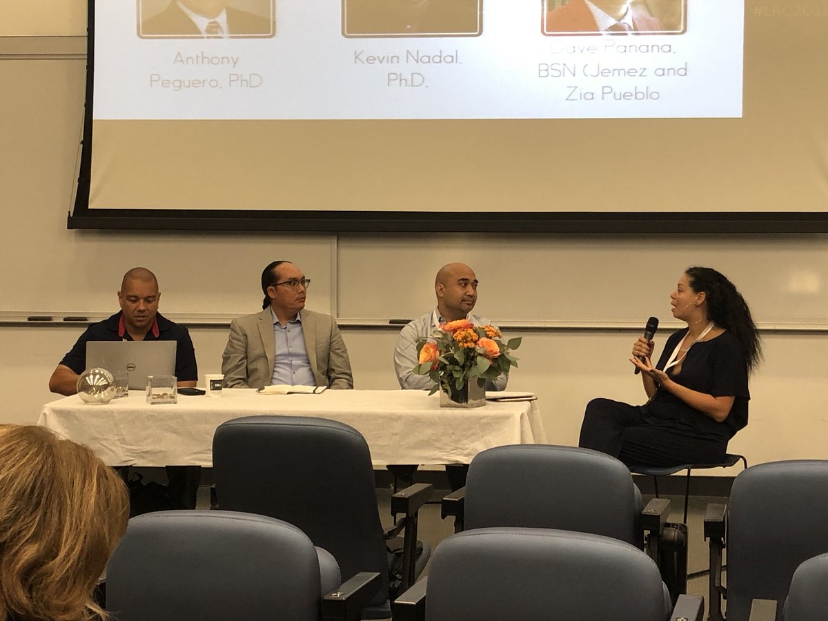 Inspriring &amp; insightful remarks in the Perspectives from Men plenary session at the #LRC2018, with Kevin Nadal (<a href="/JohnJayCollege/">John Jay College</a>), Dave Panana (Jemez &amp; Zia Pueblo) &amp; Anthony Peguero (<a href="/virginia_tech/">Virginia Tech</a>), moderated by Shirley Leyro (Manhattan Borough CC). <a href="/LatinaRAS/">Latina Researchers</a>