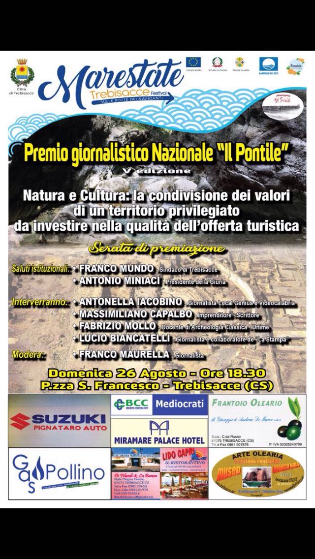 Lucio_Biancat's tweet photo. Domani #26agosto a #Trebisacce premio  giornalistico #ilpontile #Sila #Calabria @tuttogreenLST https://t.co/yLLztbqtDL