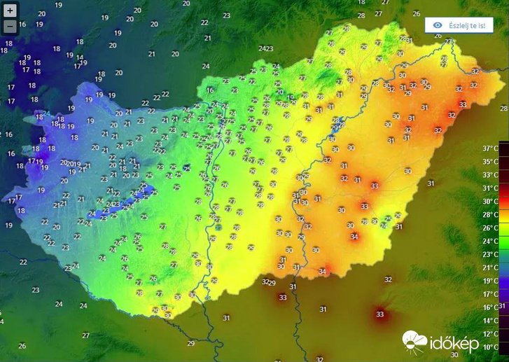 indexhu's tweet image. Nyugaton 17, keleten 34 fok van, jön a lehűlés #időjárás #meleg #hideg dlvr.it/Qh37G8