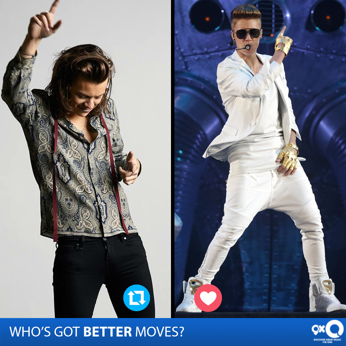 9XOIndia's tweet photo. RT for @Harry_Styles or Heart for @justinbieber, who's got the moves? https://t.co/cLAI2BOAht