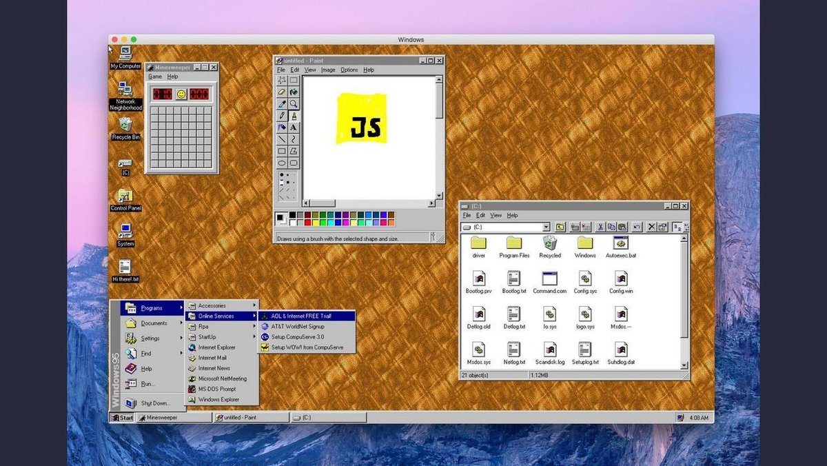 01net's tweet photo. Windows 95 est désormais disponible sous la forme d'une... application https://t.co/VECIw82S34 https://t.co/fCgtK3cOc7