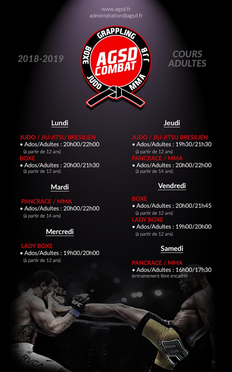 CombatAgsd's tweet photo. Nouveaux plannings !
Nouvelles activités ! #agsdcombat #SaintDenis #93000 #JJB #MMA #JUDO #BOXE #grappling #babyjudo #lejournaldesaintdenis https://t.co/jt1eT2fIT0