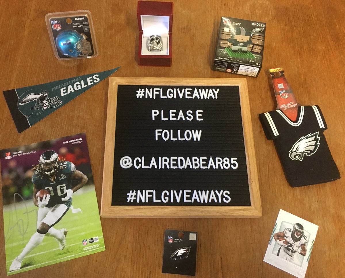clairedabear85's tweet photo. #Eagles Super Bowl 52 #NFLGIVEAWAY &amp; runners up #Giveaway both these #prizes inc #Signed #SWAG by SB winning player 1st @mackhollins &amp; @TheWorldof_AJ 2nd @JayTrain 2 #win u MUST follow @clairedabear85 &amp; RT this link. This will runs till 7/9 &amp; is open 2 ALL #NFL fans globally https://t.co/qN0nOcnS8c