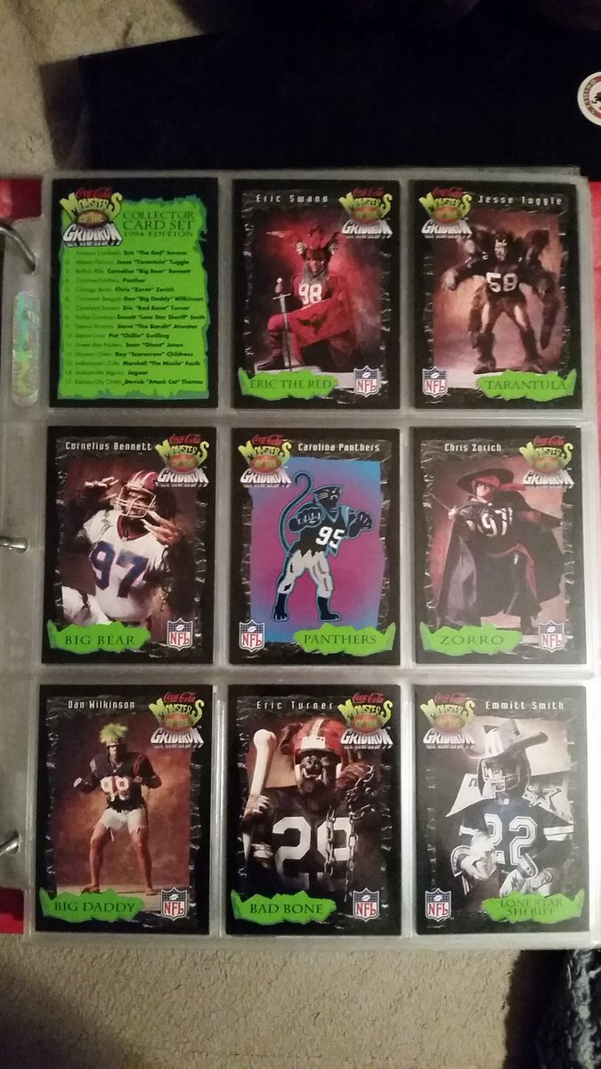 TheWuWu's tweet image. My son somehow found and brought out my old trading card binders from like 20 years ago. Who remembers .@CocaCola &apos;s Halloween promotion #MonstersofTheGridiron???