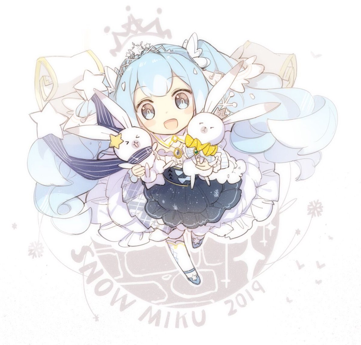 初音ミク ,ラビット・ユキネ ,雪ミク 「皆さんの応援に感謝します!! 」|- LF -のイラスト