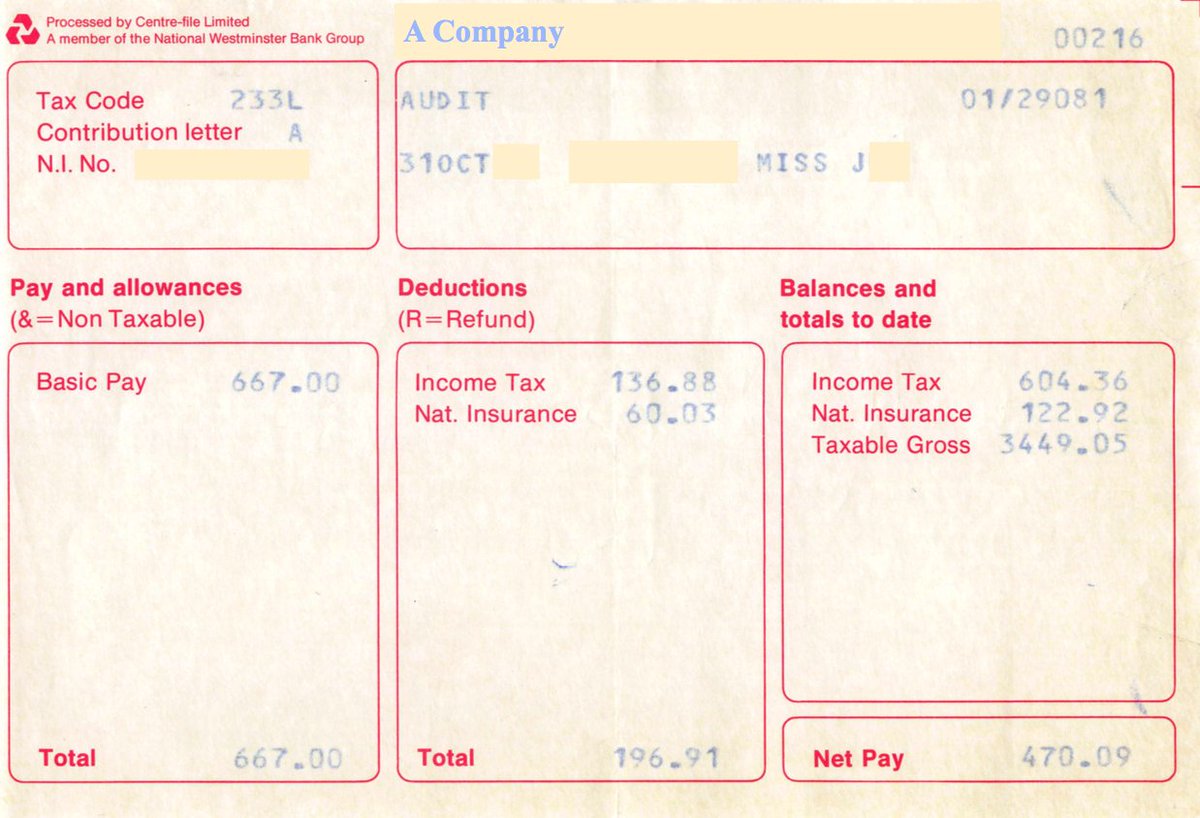 MathsJF's tweet photo. @CoreMathsCat One of my favourites 'First Payslip lesson' introduces lots of finance terminology; salary, wage, fiscal year, basic income tax rate(29% here), personal allowance(£2335 here) &amp; would cover estimations; tax, NI and percentage calculations.  Then they have to guess the year? https://t.co/5oYkWtBYbI