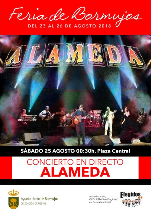 AytoBormujos's tweet photo. ¡RECUERDA! #FeriaBormujos #HOY sábado 25/08 llega el #rock #flamenco andaluz de los años 80 con el #CONCIERTO en directo del mítico grupo #ALAMEDA.  En la Plaza Central a partir de las 00:30h. #GRATIS. ¡Te esperamos! #Feria #Bormujos 2018... ¡La Feria del Verano de #Sevilla! ;) https://t.co/YH3f6oYTFC