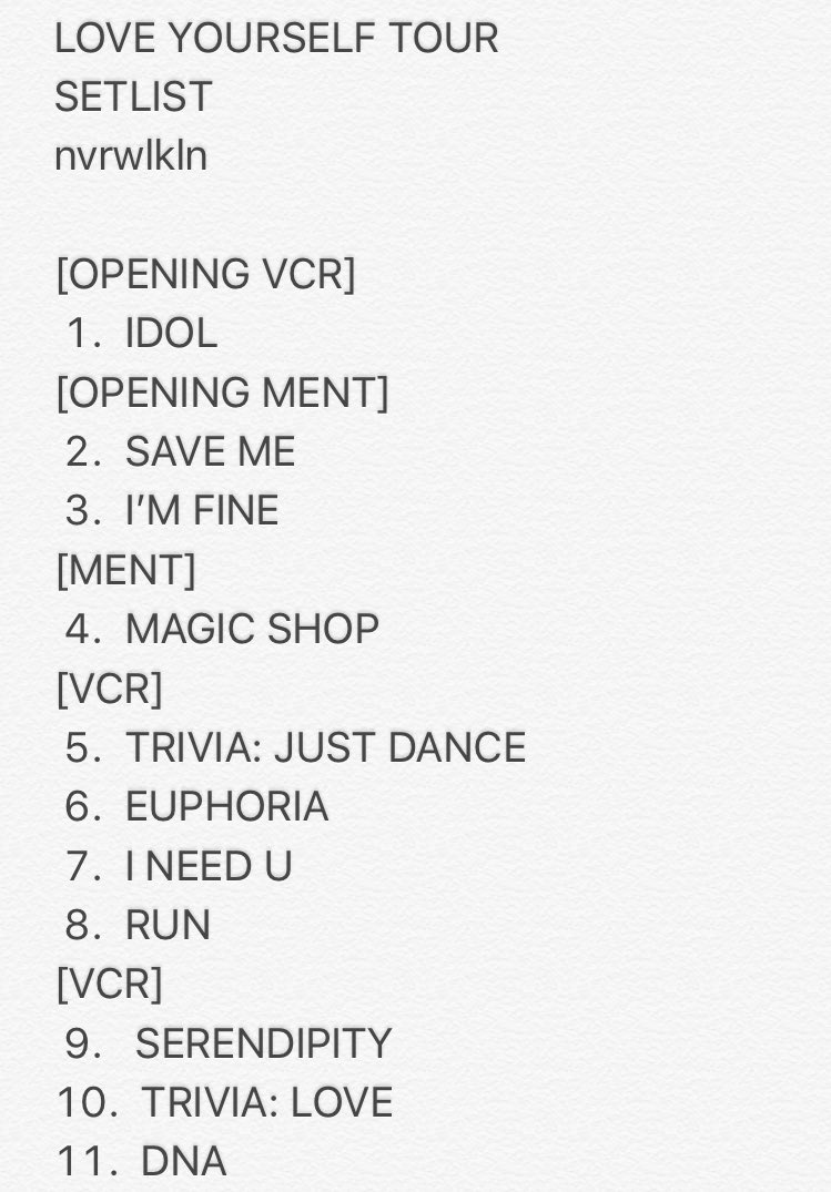Bts Love Yourself Speak Yourself Tour Setlist