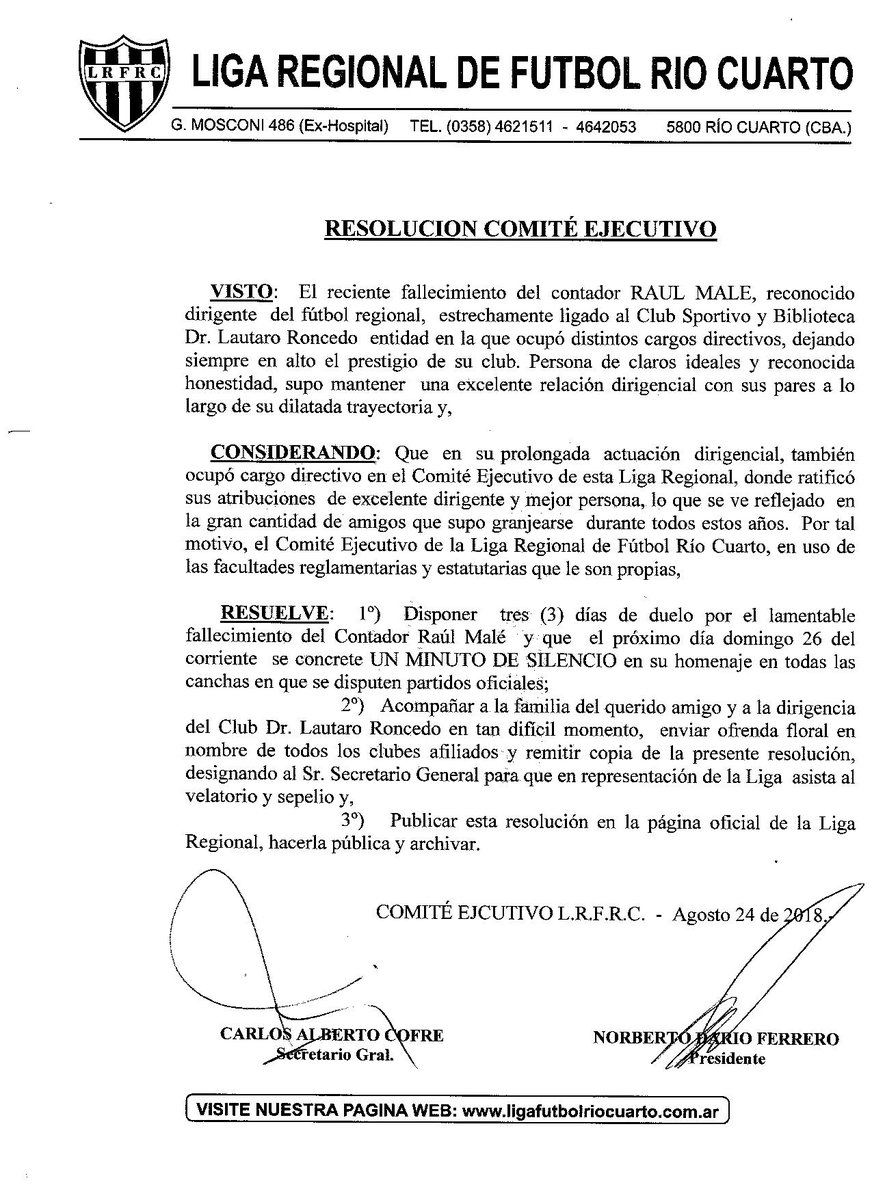 Pesar por el fallecimiento de nuestro querido amigo Raúl Male.  Saludamos a toda su familia, seres queridos y al <a href="/CSyBDLRoncedo/">Club Roncedo</a> por esta lamentable perdida. Siempre estará en nuestros corazones.