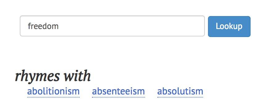 Thesaurus search results for "freedom": rhymes with "abolitionism", "absenteeism", "absolutism".