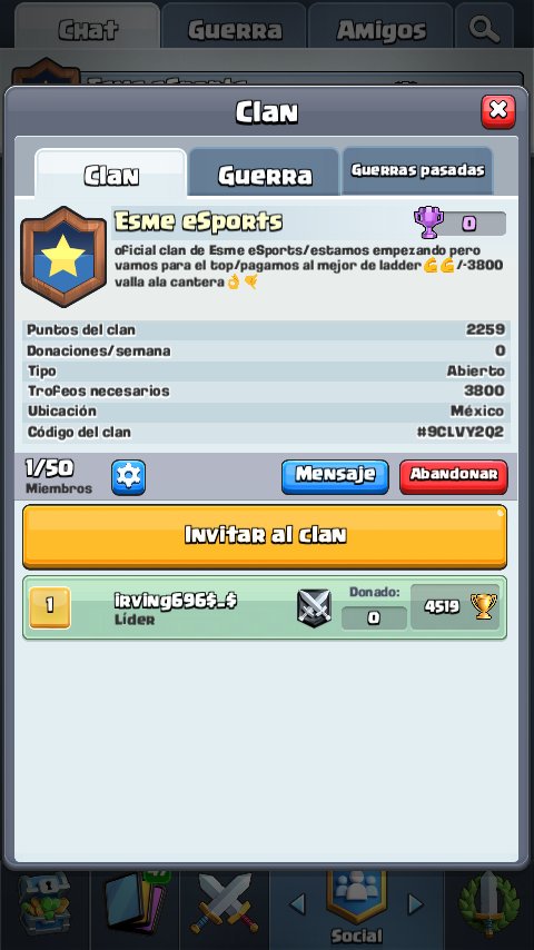 Anunciamos que hicimos un nuevo clan el anterior será utilizado como cantera quién quiere unirse puede siempre y cuando tenga +3800 copas pagamos al mejor de ladder
link.clashroyale.com/invite/clan/es… cuando caduque el link usen el código del clan
