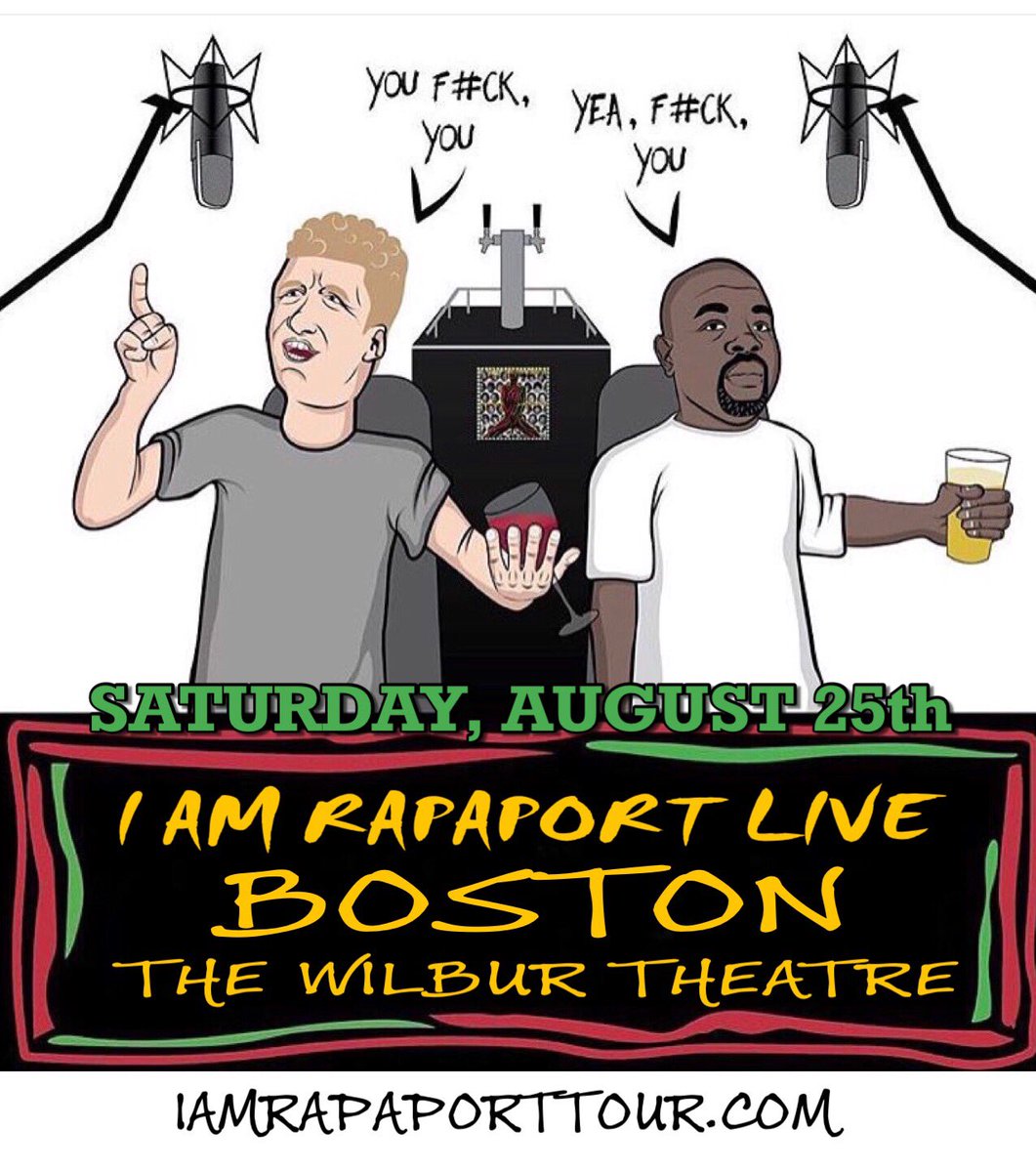 Tonight in Boston. The <a href="/iamrapaport/">IAMRAPAPORTPODCAST</a> podcast is Live &amp; Direct with me, @GeraldMoody1560 &amp; Announced Special Guests <a href="/WarrenSapp/">Warren Sapp</a> <a href="/jwiggs85/">jermaine wiggins</a>. It’s Going Down <a href="/The_Wilbur/">The Wilbur</a>. 
Doors at 6PM, Show at 7PM

Remaining Tickets: thewilbur.com/artist/i-am-ra…