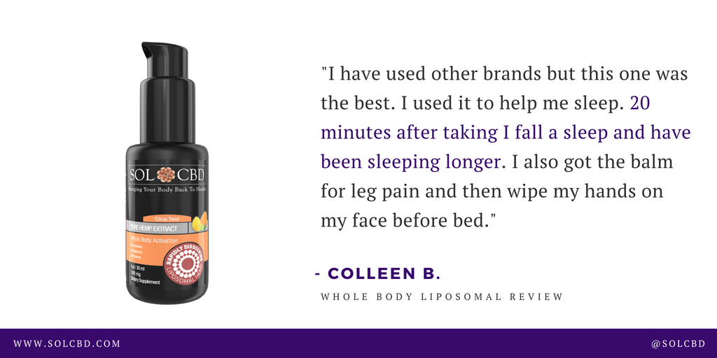 sol_cbd's tweet photo. Have you tried our Liposomal yet? Check out this review - and tag someone who has trouble falling asleep. CBD may be able to help them!
Order here: https://t.co/gBVy2Eh8z7
-
#SOLCBD #CBDOil #HempHeals https://t.co/EK7jGc4bba