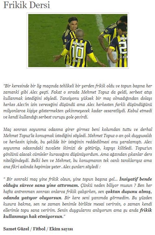 Alex de Souza’dan Fenerbahçe’de oynamanın, formanın kıymetini bilmenin önemini vurguladığı ders niteliğinde müthiş hareket.