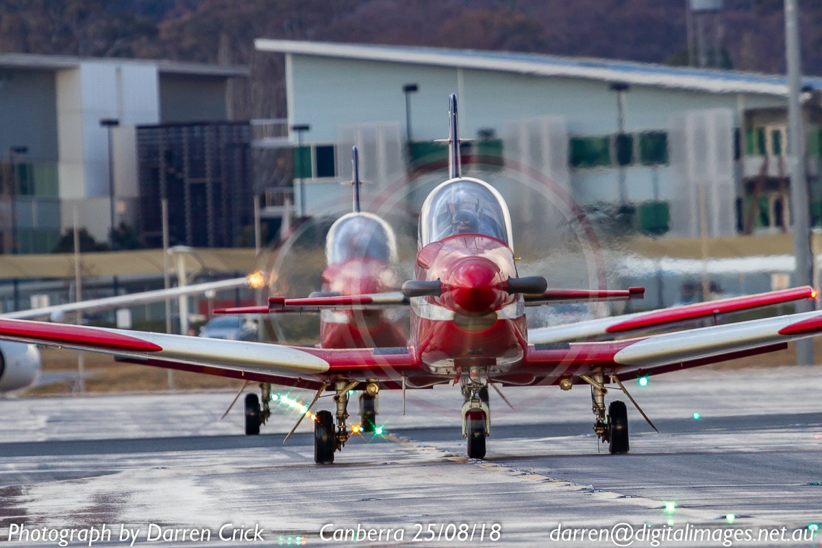 derwoodau's tweet photo. Royal Australian Air Force PC-9s A23-025 and A23-037 taxi to depart Canberra Airport after the ADFA Open Day 25/08/18.
#avgeek #aviation #photography #canberra #pc9a #airforce #raaf #youradf #adfaopenday #australia
https://t.co/aesuUdOFaH
@Aus_AirForce @CanberraAirport https://t.co/rNR0IcC6lx