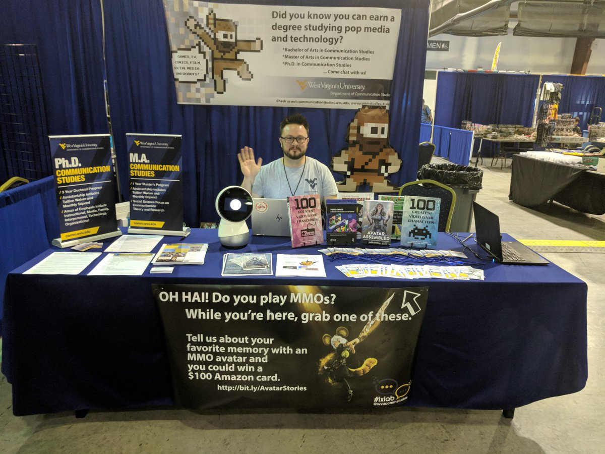 bowmanspartan's tweet photo. We're live from @wvpopcon today and tomorrow! Come see what @wvucommstudies #ixlab does with pop culture! (@ Mylan Park in Morgantown, WV) https://t.co/F6yH3B4f9n https://t.co/p6Vtu5ibO3