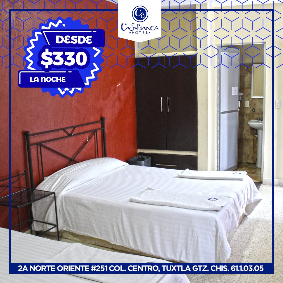 Aprovecha las mejores tarifas solo en #TuxtlaGutierrrez Hotel Casa Blanca ubicado en 2a Norte Oriente #251 col. Centro Tel: 6110305 #reservaya