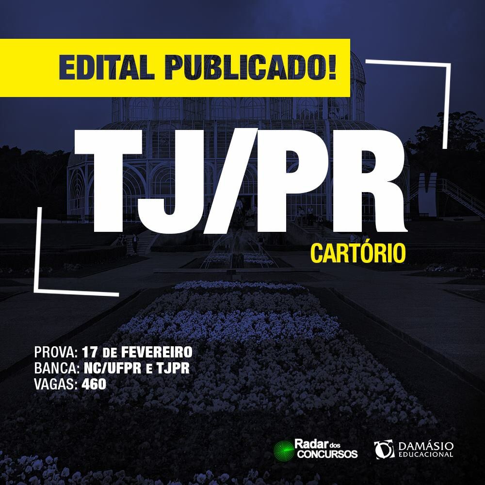 Damasio_Ap's tweet photo. #VaiTerConcurso!
#SaiuEdital para #TJPR #CARTORIO: a prova será 17 FEV 2019.

As inscrições estarão abertas entre os dias 18/09 e 18/10, e poderão ser realizadas no site da Universidade Federal do Paraná, através de sua página de concursos.

#Damásio #DamásioApucarana https://t.co/ZPtleR5t64