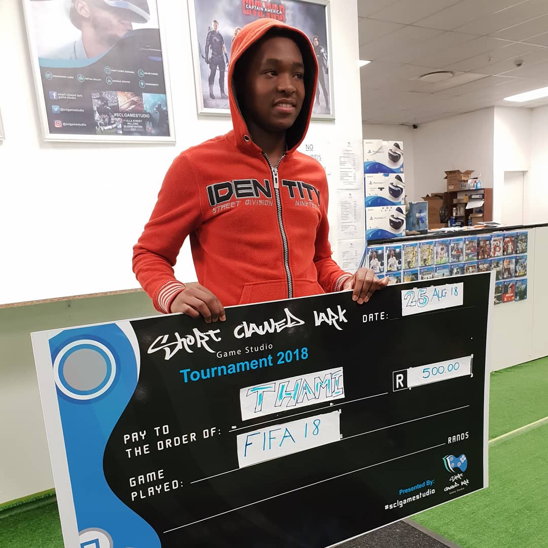 SCLGameStudio's tweet photo. Congratulations to our 2nd prize winner Thami Masiteng who walks away with R500.00 in his pocket π #saturdayfun #saturday #saturdayvibes #fifa18tournament #esports #fifa #photooftheday #photography #gamergirls #gamersriseup #sclgamestudio #Bloemfontein #freestate #lemomall https://t.co/nHj80D99IY