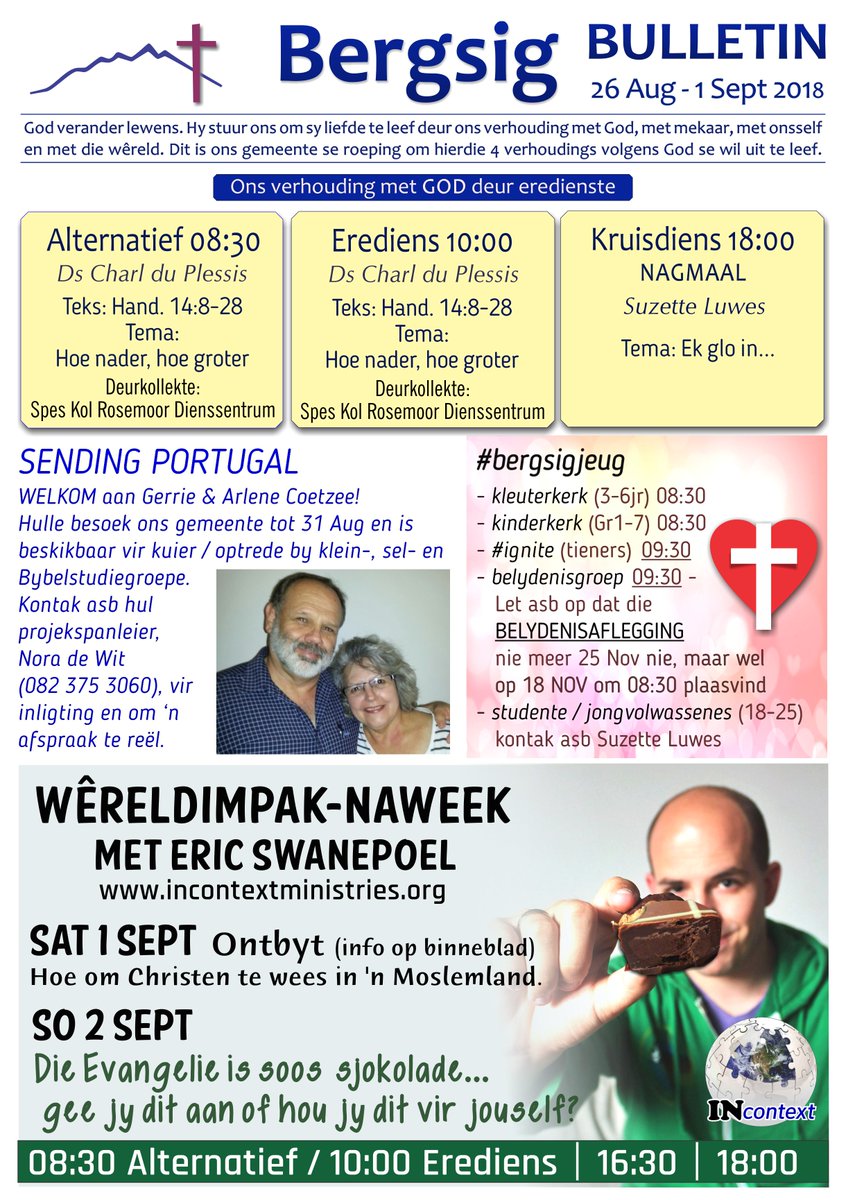 #bergsigbulletin 26 Sept 2018 NGK George-Bergsig Gemeente: Lees gerus meer oor ons aktiwiteite. Besoek gerus ons webblad: george-bergsig.co.za/bulletin/