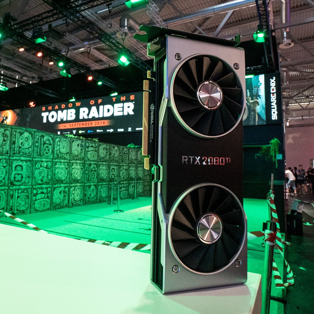 NVIDIAGeForce's tweet photo. Standing tall at the Tomb Raider booth! Thanks to all those at Crystal Dynamics and Eidos Montréal for supporting our reveal of the RTX 20 Series cards. 👍

#GraphicsReinvented #gamescom2018 https://t.co/FIzG5MVZB2