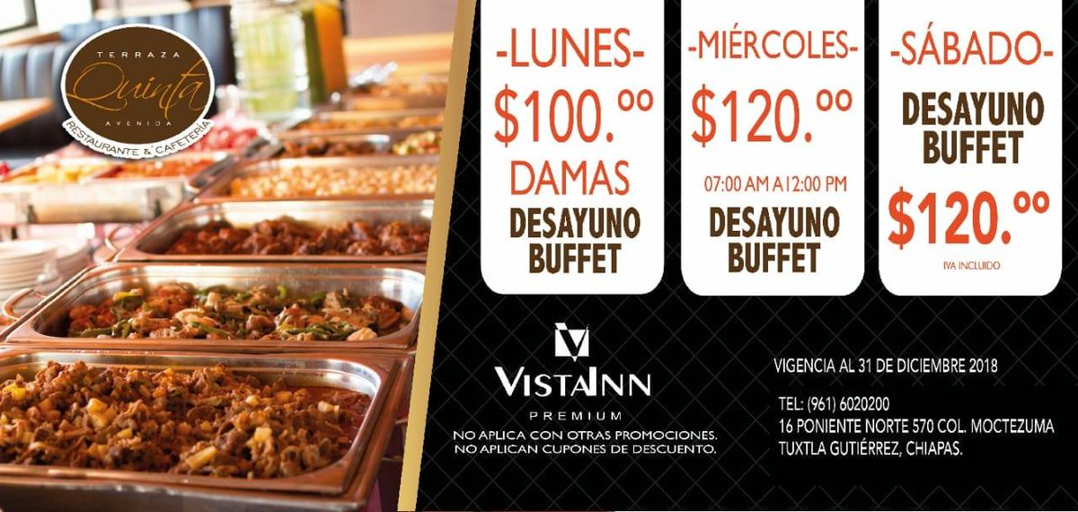 Disfruta de las promociones que @HotelVistaInnPremium tiene en su #restaurante Reserva al 6020200 Ext 152 y #dejateconsentir en #TuxtlaGtz #Chiapas
