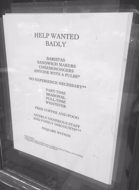 rebeccasheir's tweet image. Hey, #Berkshires! Know anyone who can apply for these gigs @cheesemongers? 

Downtown #GreatBarrington is a fab spot, and -- as they say on the sign -- the only experience required is that applicants "must have seen, tasted or at least heard of food and coffee"...