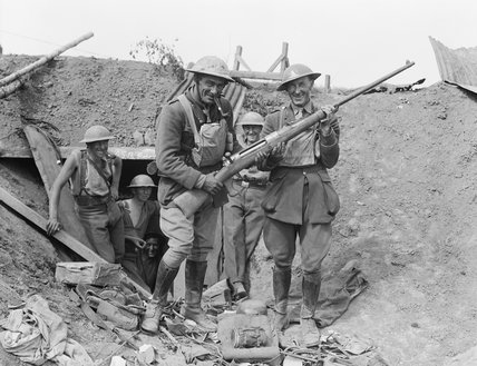 25Aug1918: New Zealand gunners in a German emplacement pose with a captured German anti-tank rifle #WW1OnThisDay