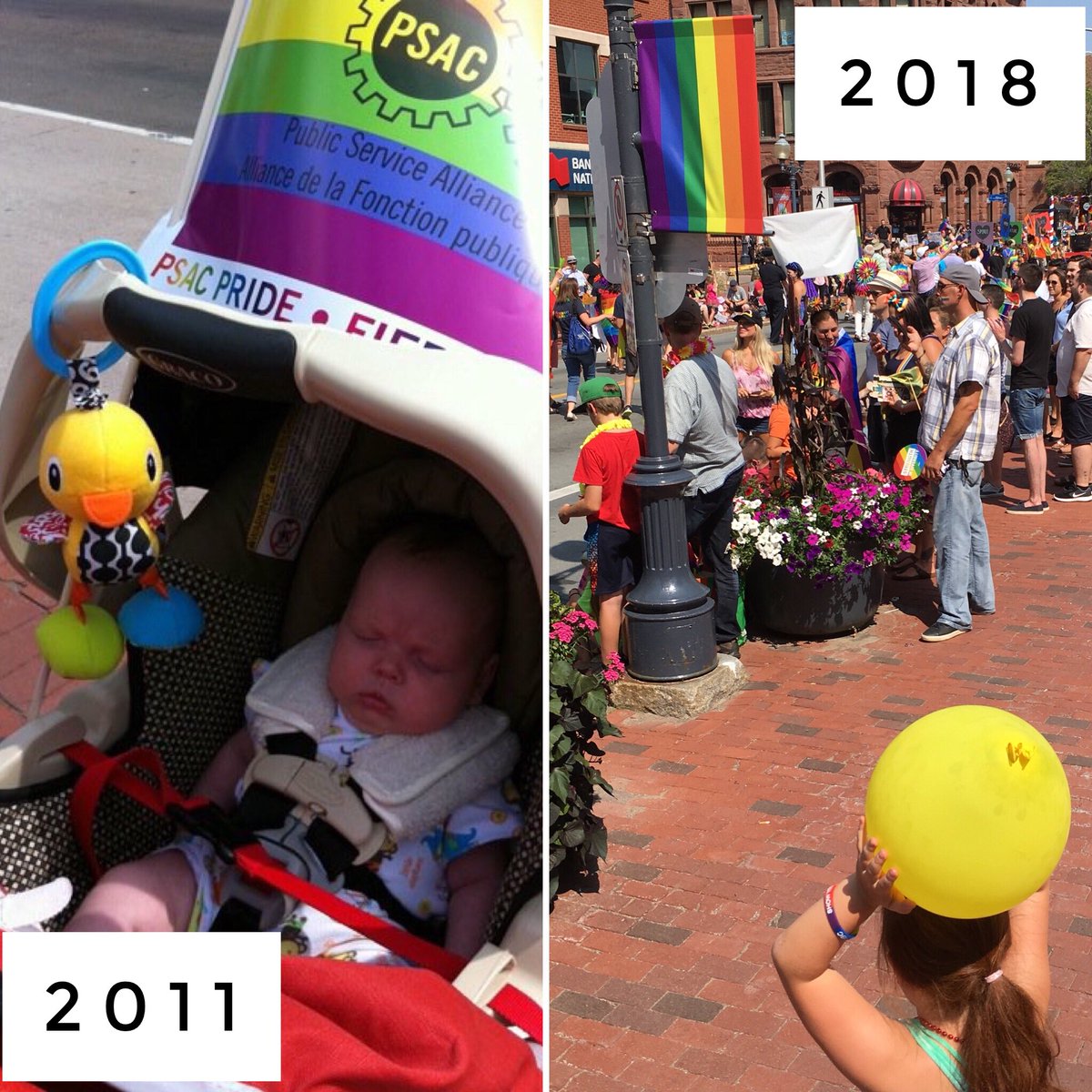 PicklePlanetYQM's tweet photo. Love how #riverofpride has grown. Her first parade the sidewalk was empty; today it was full & so was my heart. #Moncton #MonctonPride #Pride2018 https://t.co/tiP8QYTG8a