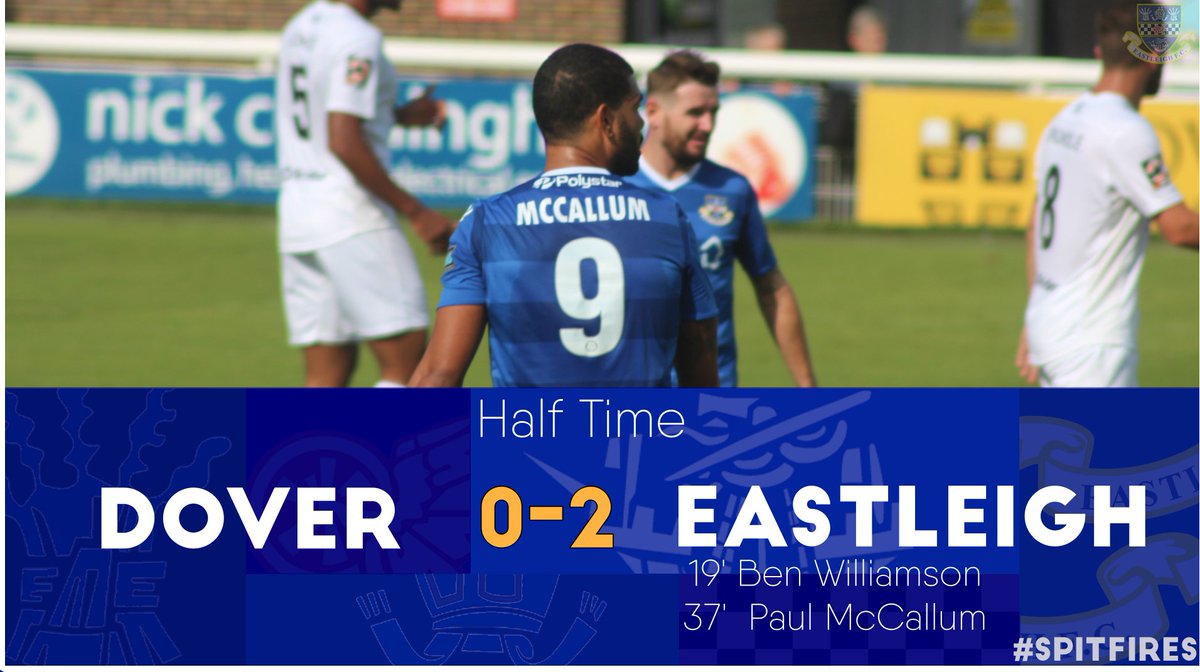 EastleighFC's tweet photo. HALF-TIME

Goals from McCallum and Williamson give us a two goal advantage at the break 

[0-2] #Spitfires 🔵⚪️ https://t.co/wOUufWt8Pk
