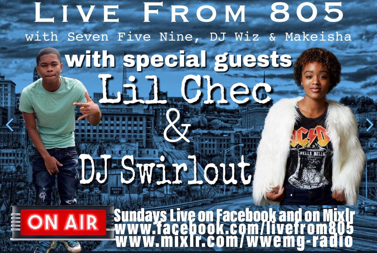 LiveFrom805's tweet photo. We will be live at noon with young up-and-coming artist Lil Chec and a return visit from DJ Swirlout! https://t.co/sPf3s5D0IC